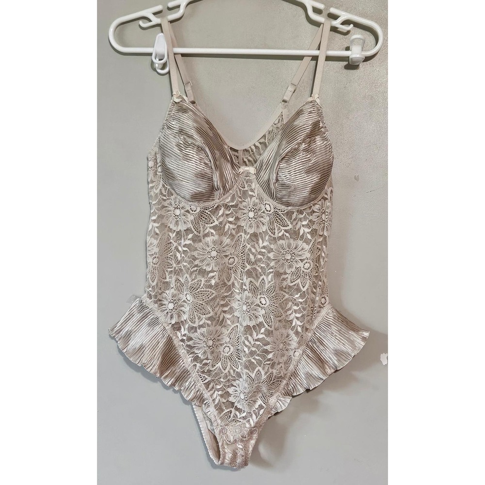 La Perla Vintage Lace Bodysuit Champagne Pleated Satin Underwire Made in Italy 4